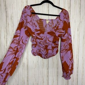 Aritzia Open Edit Purple Orange Floral blouse Small